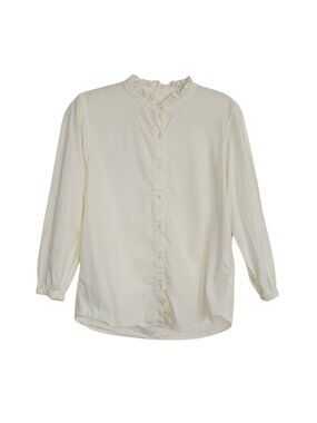 Orvis Button Front Blouse Top Shirt Ruffle White Womens S